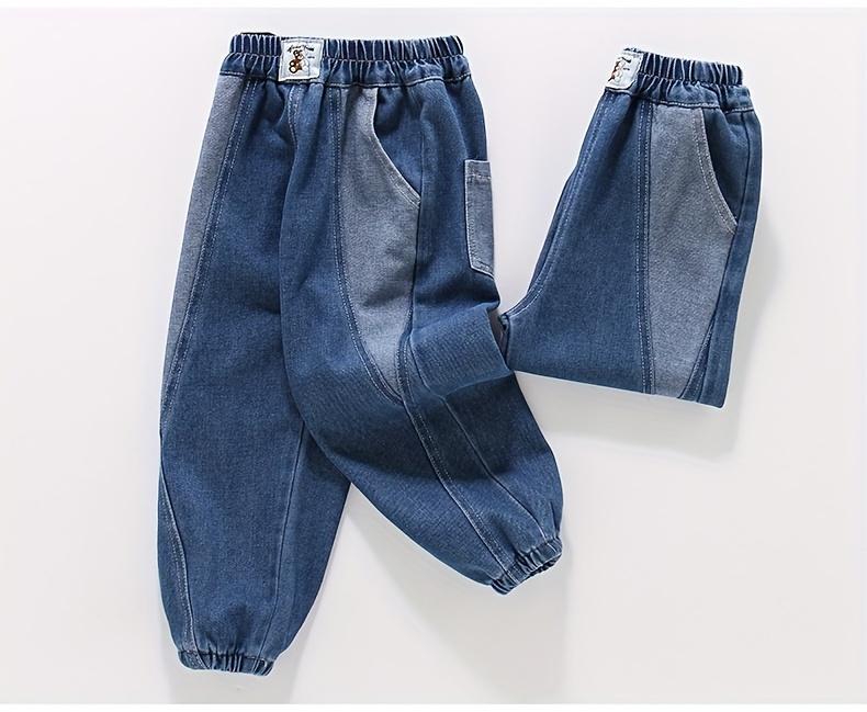 New(New)Boys' Denim Pants Spring/Autumn Long Trousers Fashion Spliced Cuffed Jeans for Kids Comfortable Fit