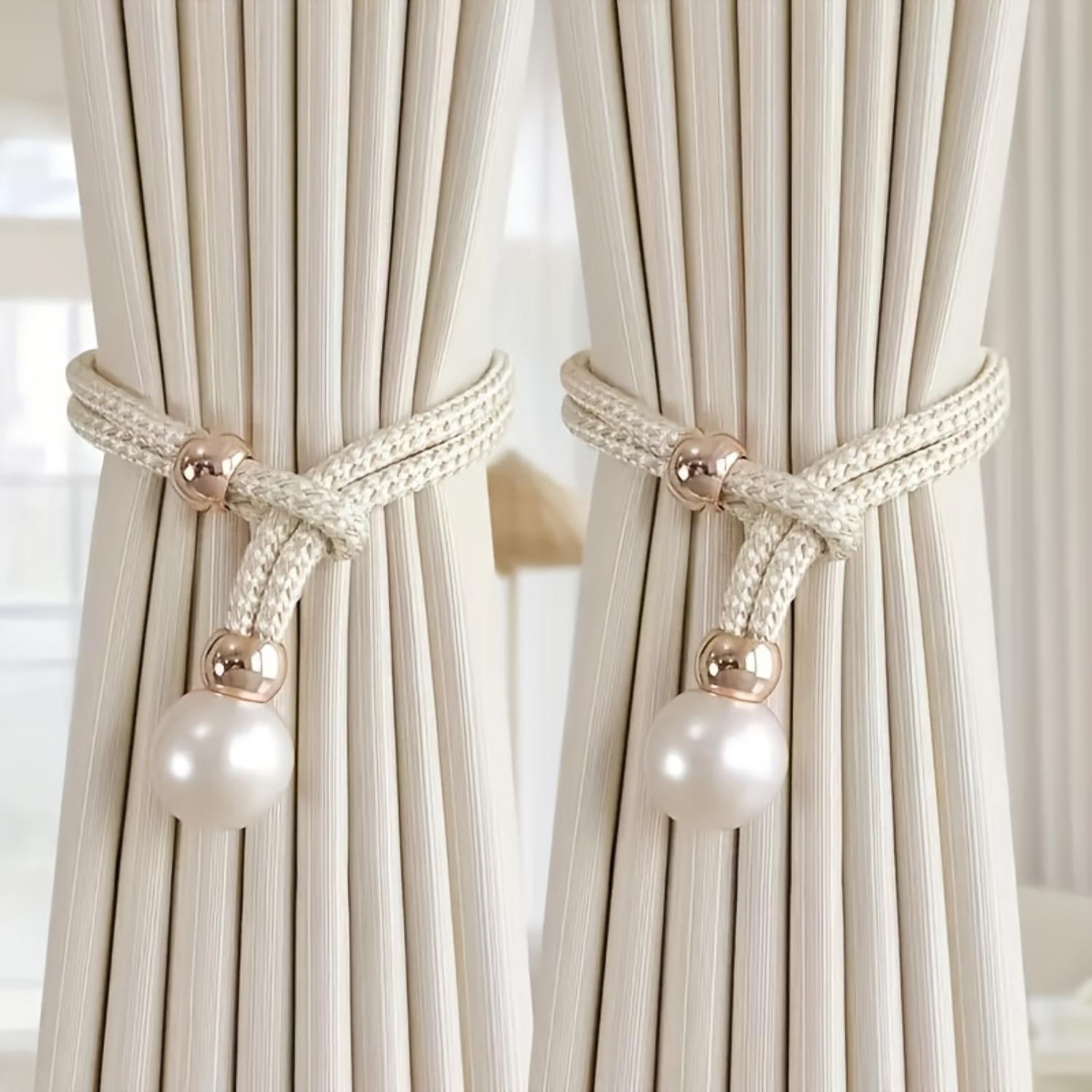 Elegant Faux Pearl Decor Curtain Tieback, 2 Counts Adjustable Rope Holdback, Chic Curtain Accessories for Home Decor, Interior Decoration Accessories, Window Decorations Supplies
