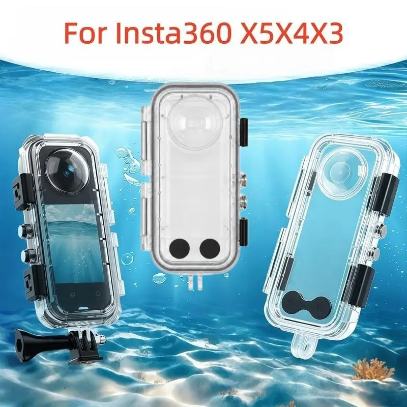 Invisible Dive Case for Insta360 X5 X4 X3, 147 ft 45 m Waterproof Housing with Tempered Glass Lens and Stainless Steel Buttons for Scuba Diving and Snorkeling