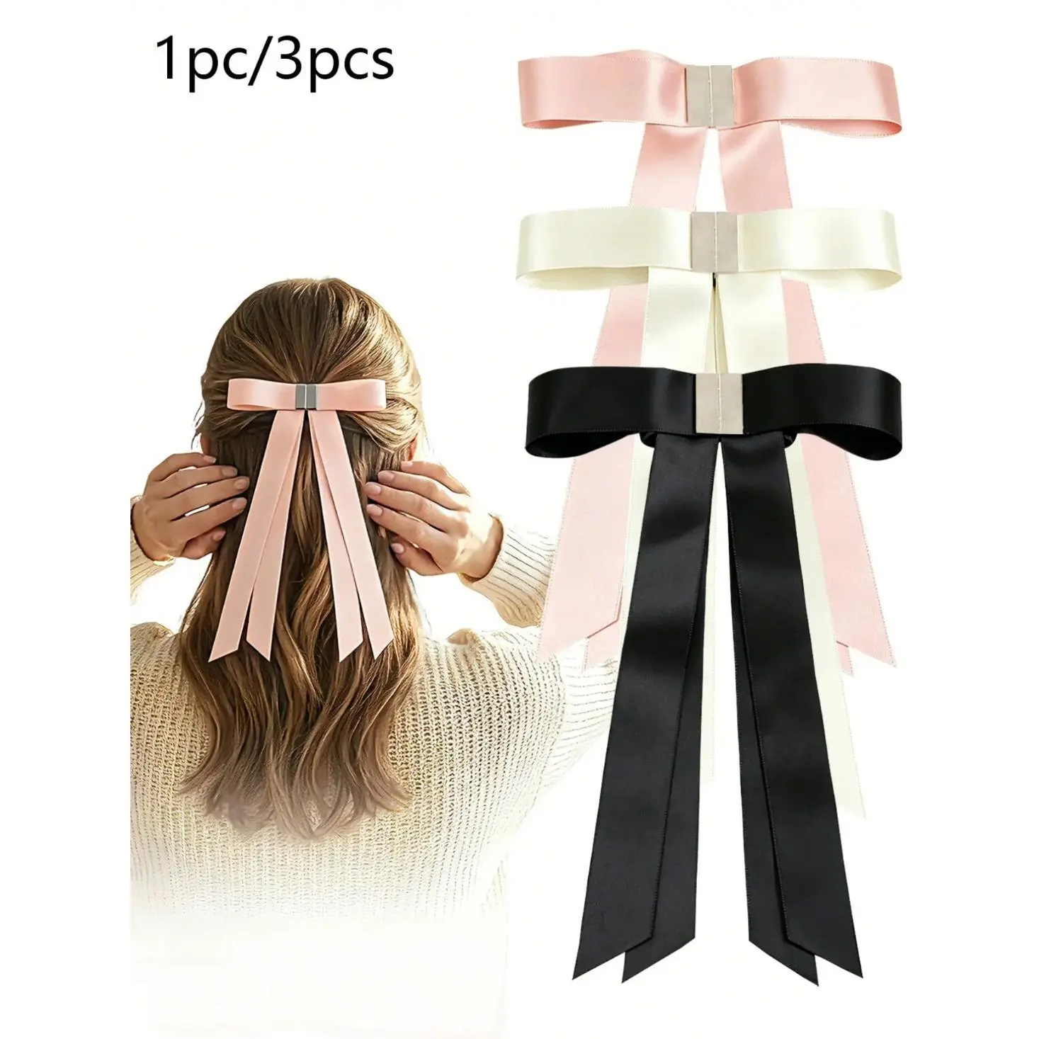 Elegant Bow Magnetic Hair Claw Clip for Women, Satin Ribbon Detachable Hair Accessory, Cute Aesthetic Half Up Back of Head Hair Clip, Strong Hold Fashion Hair Claw for Daily Wear & Party Styling