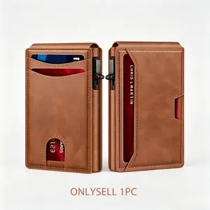 Men's ultra-thin leather wallet with RFID blocking card holder, business card holder, minimalist design, durable material, perfect gift idea for father and boss