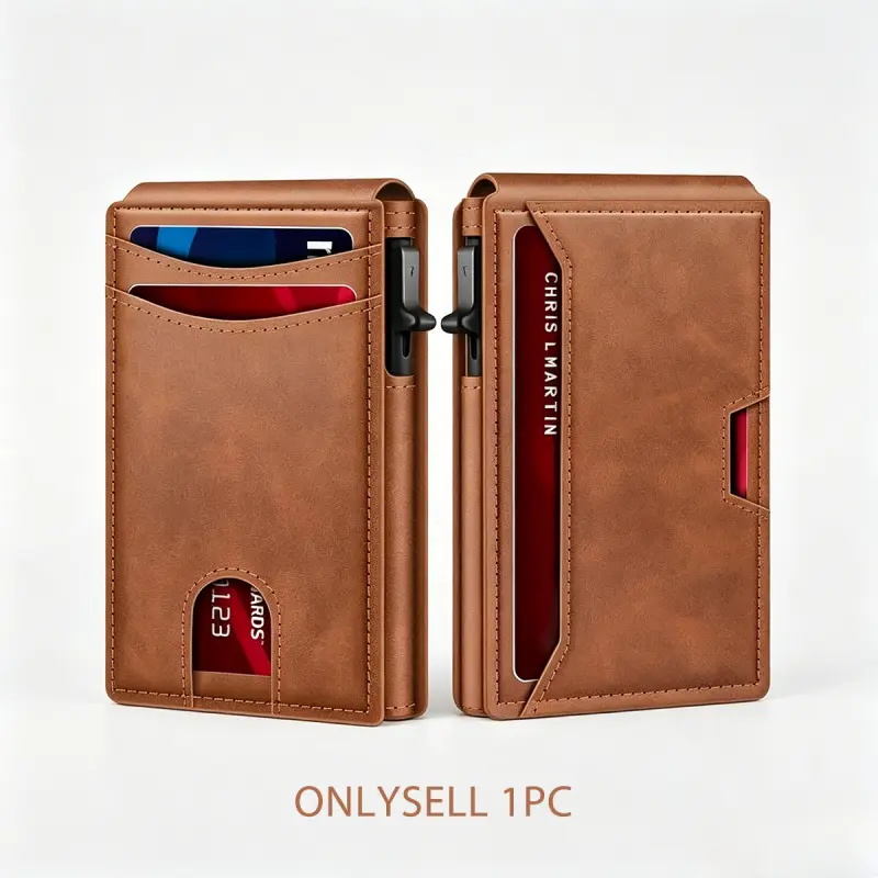 Men's ultra-thin leather wallet with RFID blocking card holder, business card holder, minimalist design, durable material, perfect gift idea for father and boss