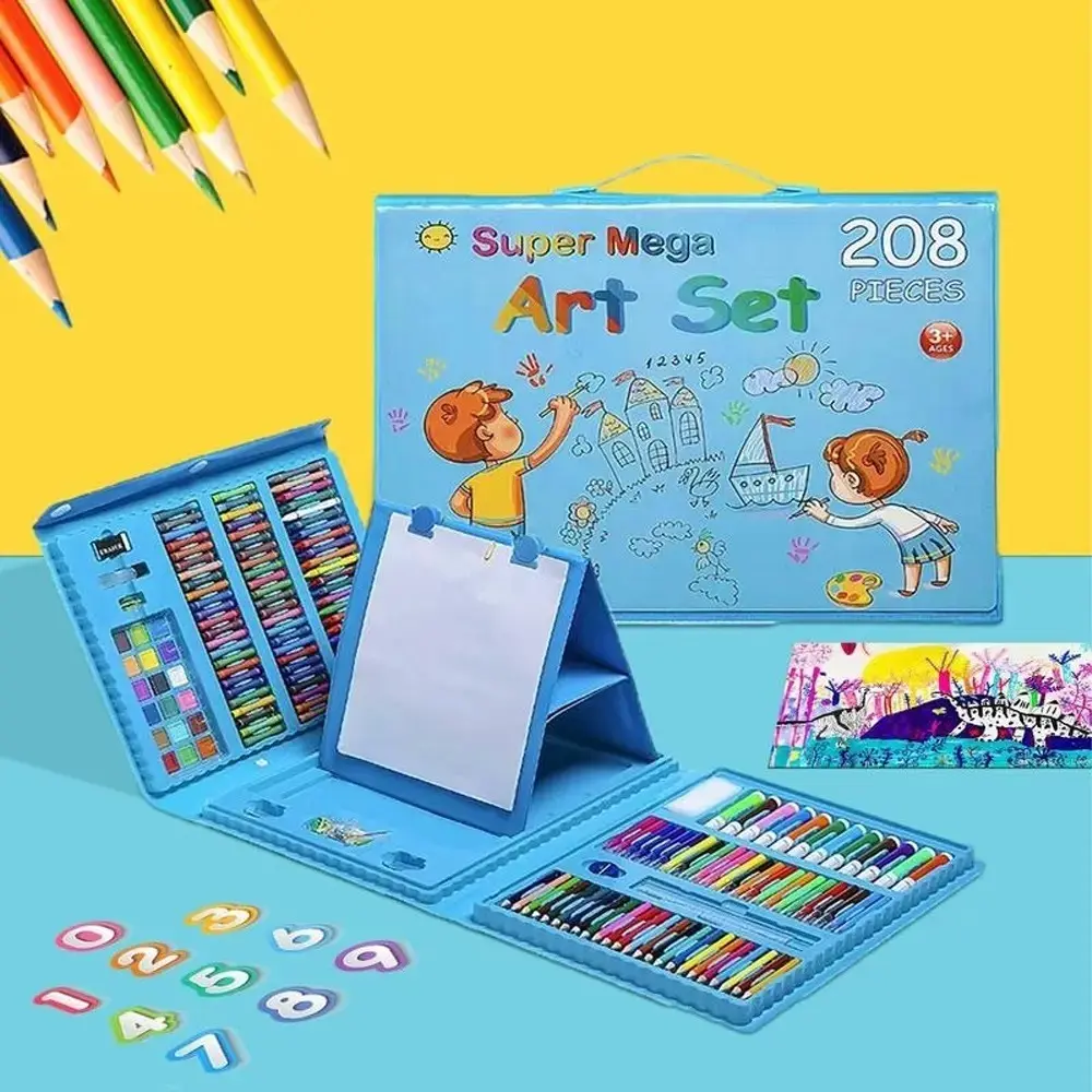 208 PCS Art Supplies Drawing Art Kit Adults for Kids Art Set,with Double Sided Trifold Easel, Oil Pastels, Crayons, Colored Pencils, Watercolor Pens Gift for Girls Boys Artist