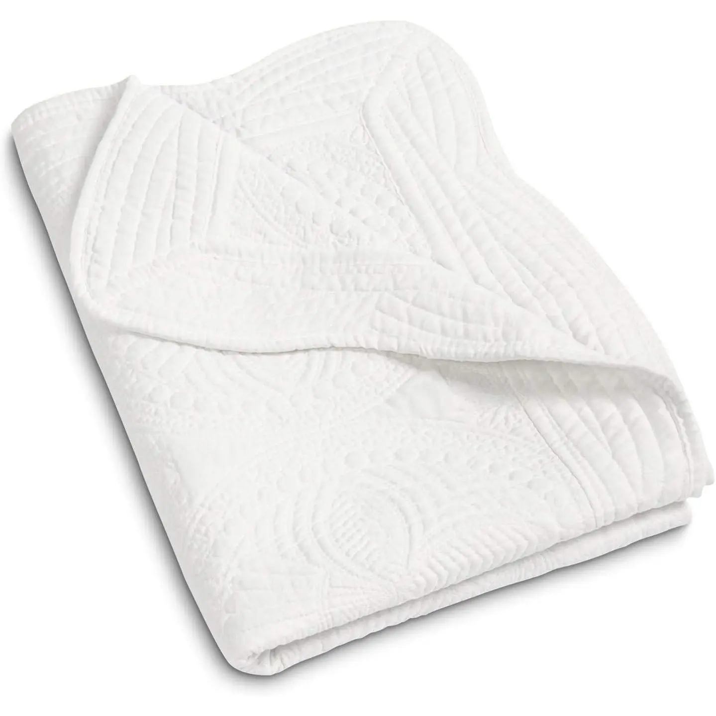 Personalized Monogram Baby Quilt Lightweight Embossed Scalloped Throw Blanket Suitable For Four Seasons (White)