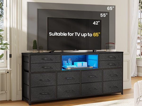 Sikaic Modern 55 Inch LED TV Stand Dresser with Power Outlets & PU Leather Storage Drawers Black 55.1"W x 11.8"D x 29.5"H for TVs up to 65 Inches Furniture Living Room