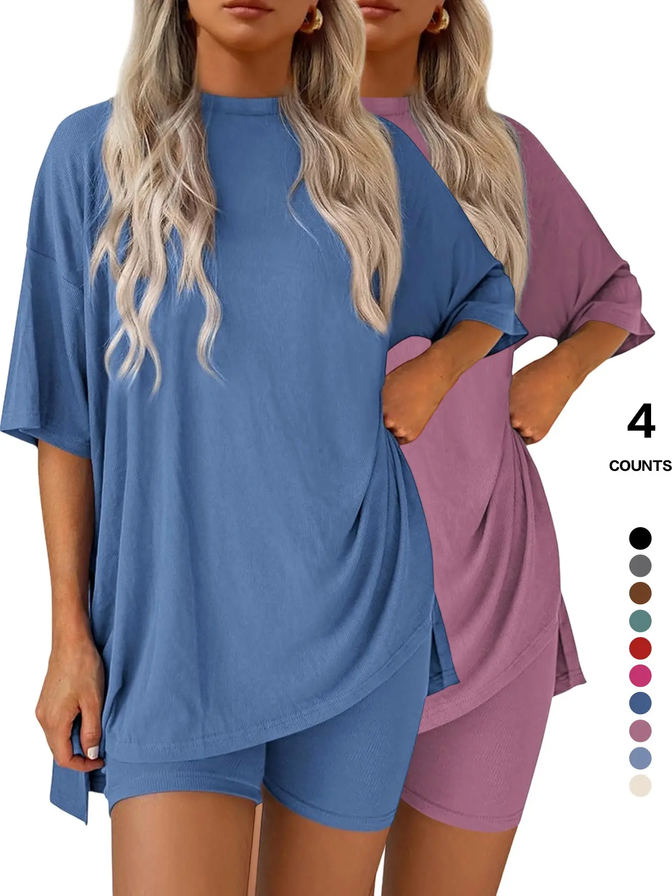 Cozy Mama Lounge Set, Women's 2-Piece Loungewear Set, Crew Neck Oversized T-Shirt & Shorts, Comfortable Home Wear