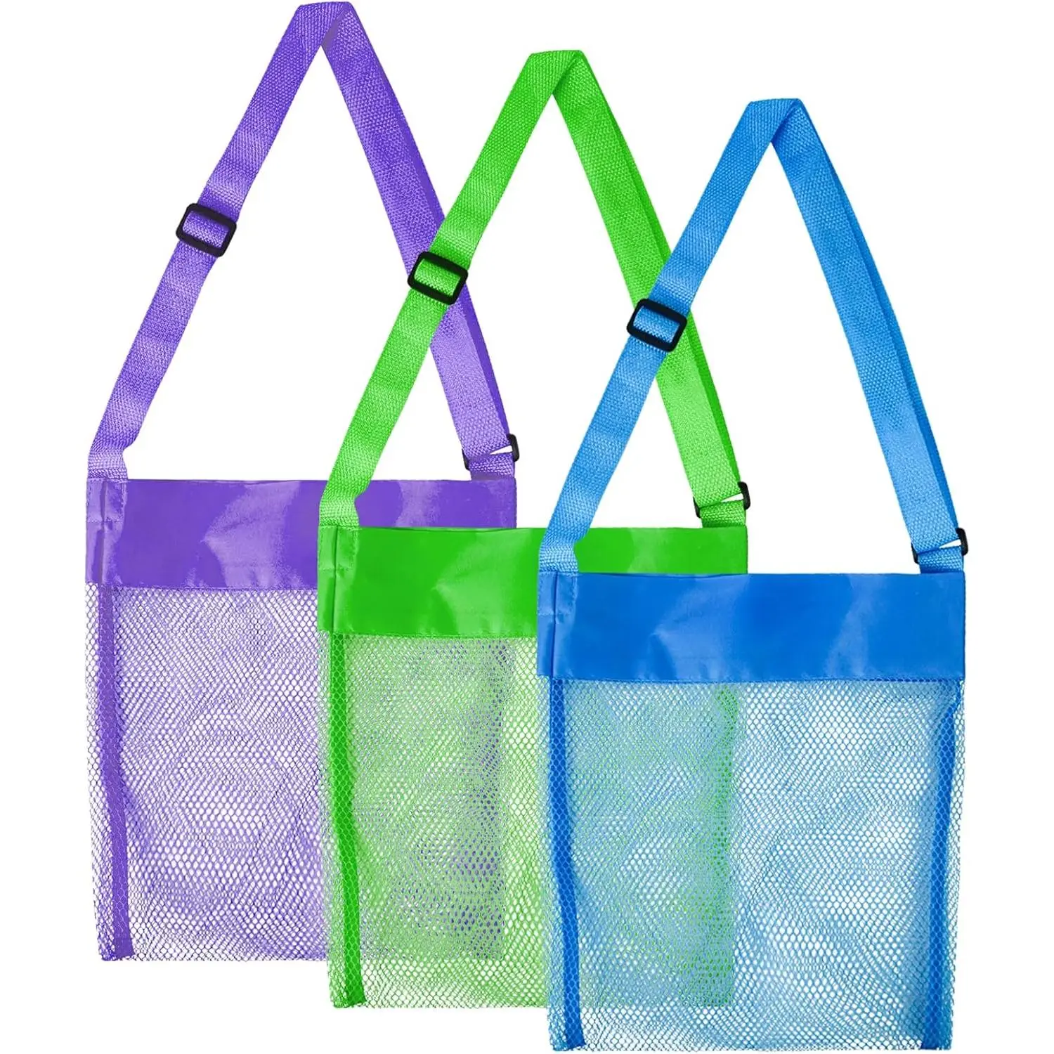 3 count Beach Shell Collecting Bags for  - Durable Mesh Shell Bags for Picking Up Seashells, Lightweight Shell Bags for Beach Trips and Treasures