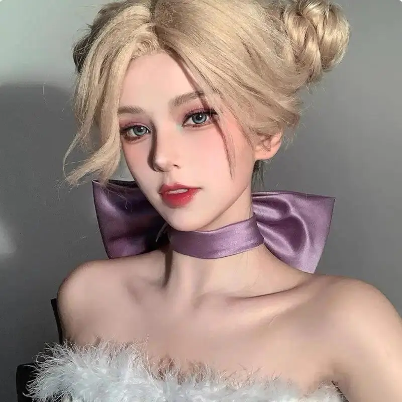 Women's Large Ribbon Bowknot Choker Necklace, Purple Casual Cosplay Neck Strap, Decor Accessories, Cute Gift for Girls, Female, Bow And Ribbon Necklaces, Little Bow Necklaces