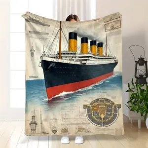 RMS Titanic Ship Blueprint Flannel-Like Blanket, Nautical Deck Plan Throw for Couch Bed Travel, Adults and Children, Kid Room Decor, Father's Day Gift