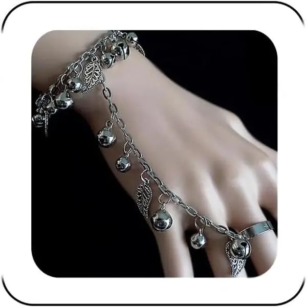 Vintage Tassel Hand Chain Ring Bracelets Silver Bell leaves Finger Ring Bracelets Bohemian Crystal Link Chain Hand Jewelry Gifts for Women