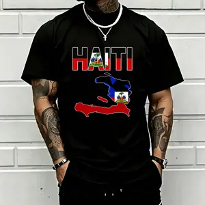 Haiti Flag Map Graphic T-Shirt, Haitian Pride Tee, Haiti Heritage Shirt, Caribbean Culture Graphic Top, National Flag Design Tee, Island Lifestyle Apparel, Casual Unisex Crewneck Shirt, Gift for Haitian Men Women