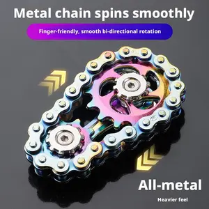 Viral Colorful All Alloy Wheel Gear Chain Fidget Spinner Premium Metal Finger Toy Adult Anxiety Stress Relief Gadget