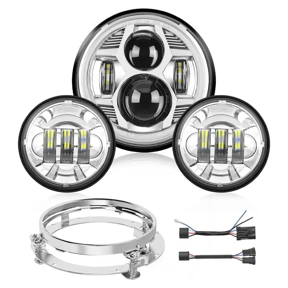 Nilight Motorcycle LED Lighting Kit - 7-in DRL Headlights, 4.5-in Chrome Fog Lights with Cooling, 1080lm Per Light, Plug & Play for Fatboy, Street Glide, Road King, 1995-2004 Ultra Classic Electra Glide EFI FLHTCUi, 2006-2013 CVO Ultra Classic FLHTCUSe