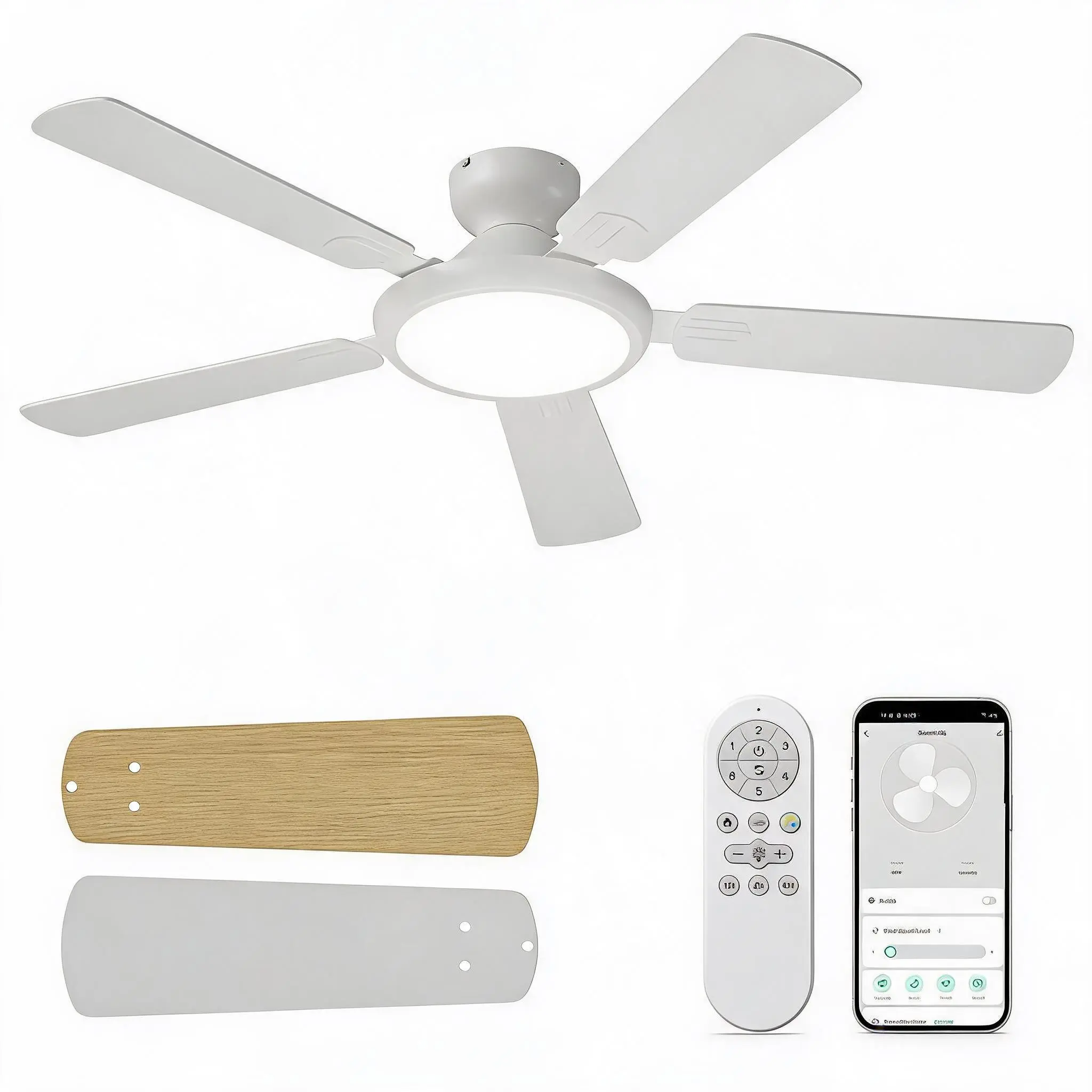 GAOMON Modern 52-Inch Large Diameter Smart Ceiling Fan with Light, Quiet DC Motor, Reversible Blades, Dimmable 3-Color Temp LED, Wi-Fi Control, App & Remote Control, for Living Room Bedroom