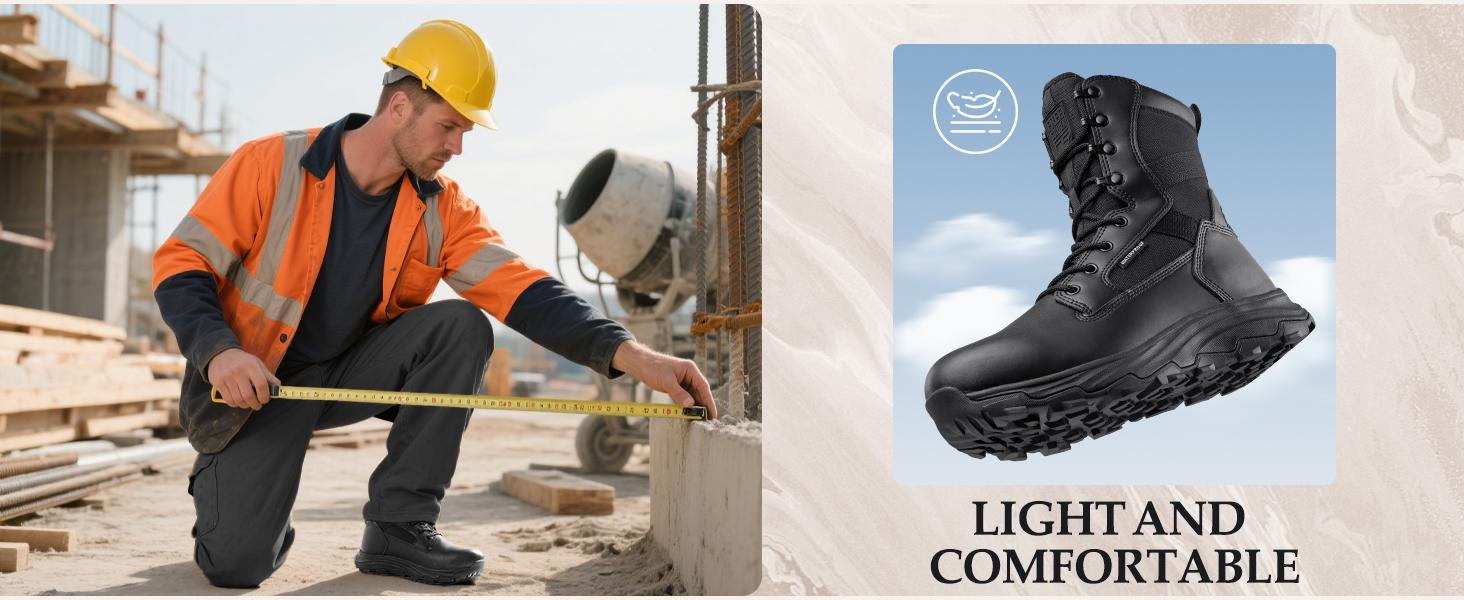 FREE SOLDIER Men's Tactical Boots 8 Inches Military Lightweight Durable Hiking Motorcycle Combat Waterproof Boots