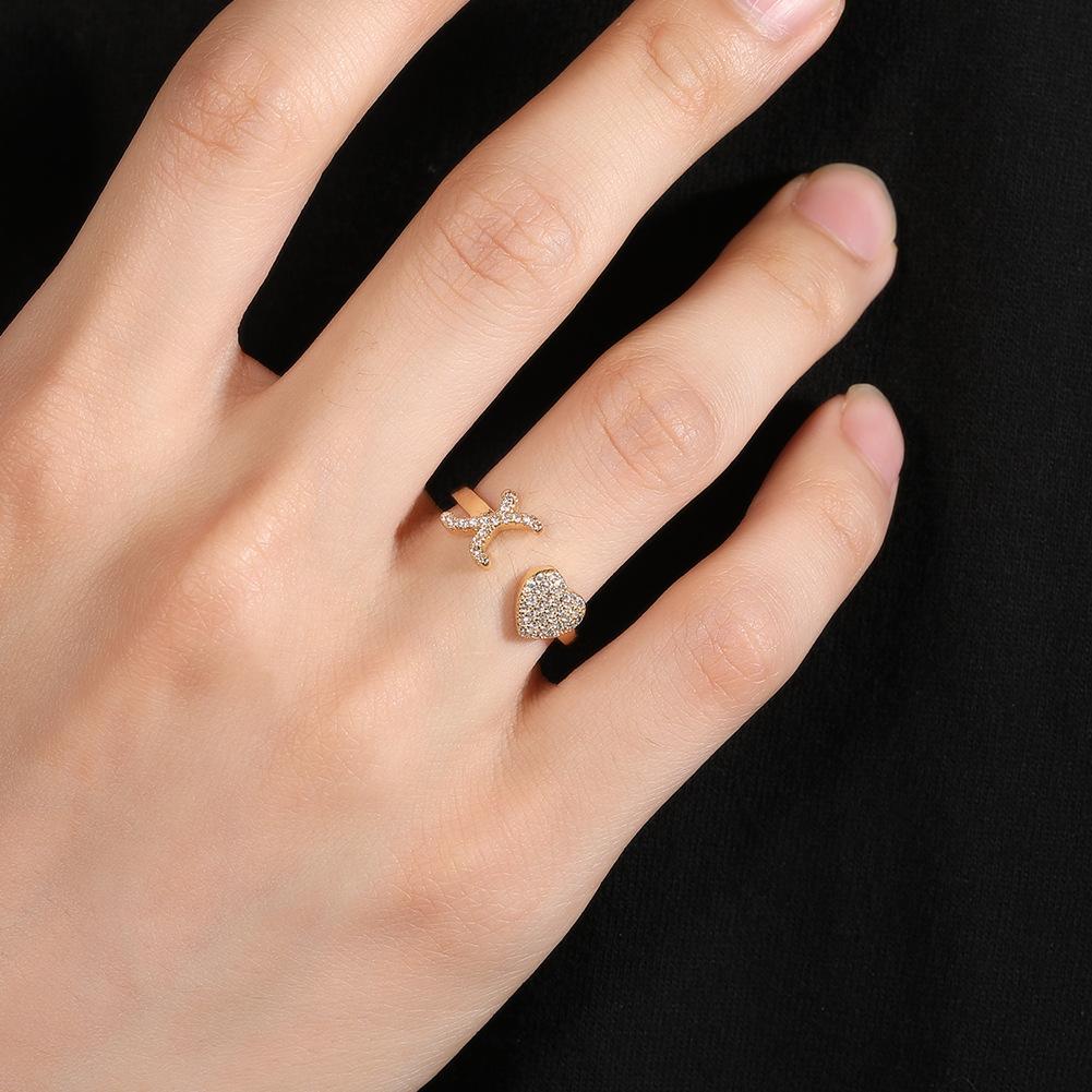 Minimalist and unique 26-letter English alphabet ring, adjustable opening, light luxury niche design, high-end heart-shaped ring