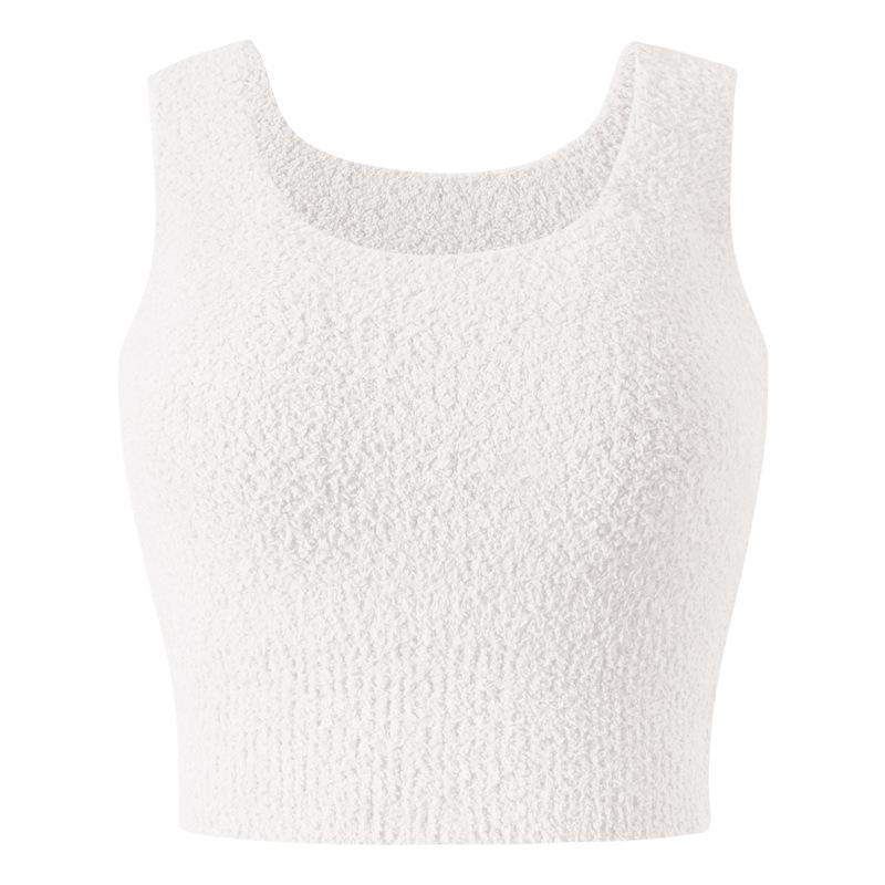 Women's Fuzzy Short Top, Wide Strap Sleeveless Fuzzy Knit Sweater Vest