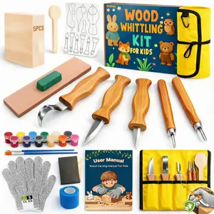Wood Carving Whittling Kit for Kids Wood Carving Tool Set with Round-Tip Safety Carving Knives Cut-Resistant Gloves & Tape Storage Bag - Hobby Gift for Teens Boys Beginners