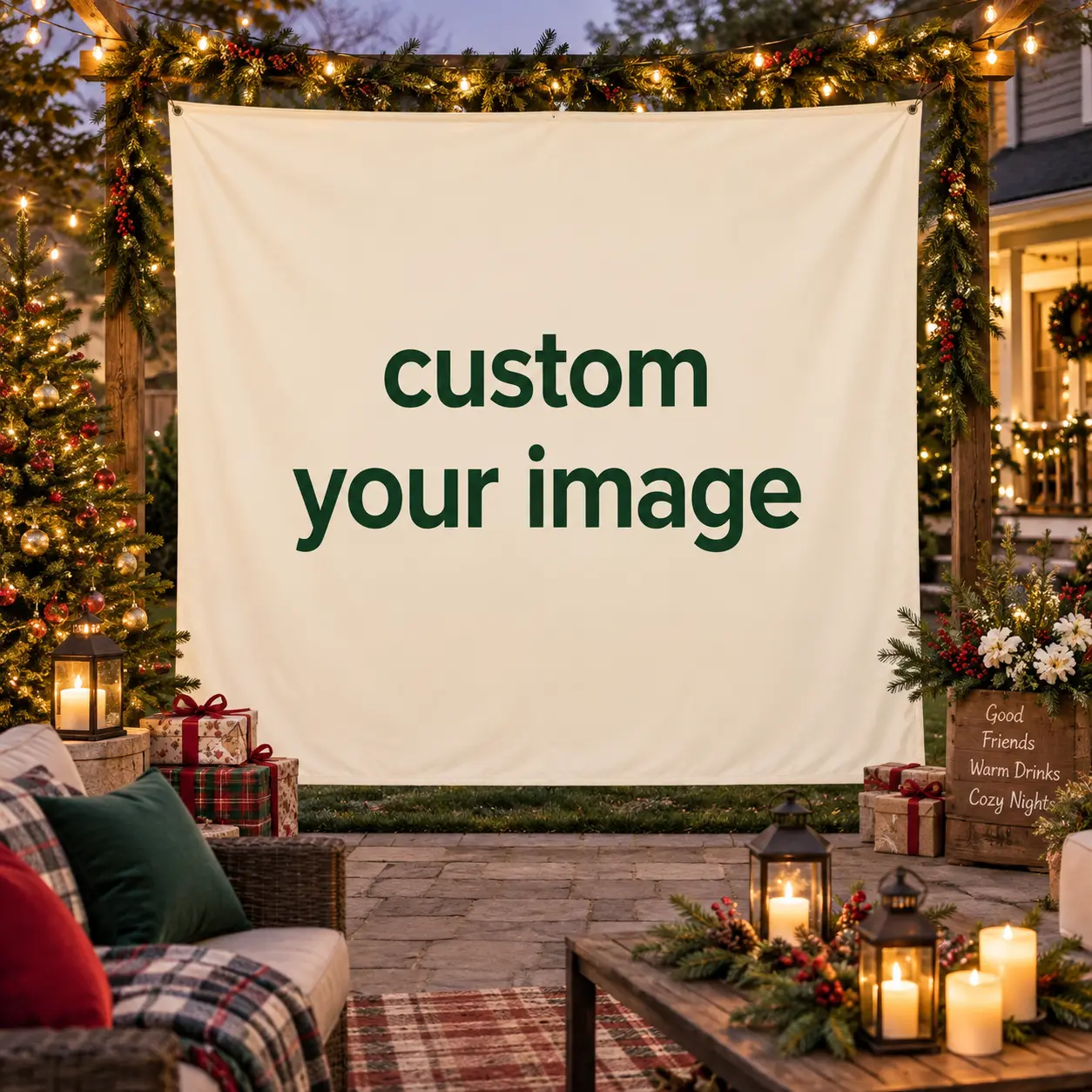 Custom Photo & Name Warm Tone Backdrop, Personalized Elegant Banner for Wedding Anniversary Birthday Party