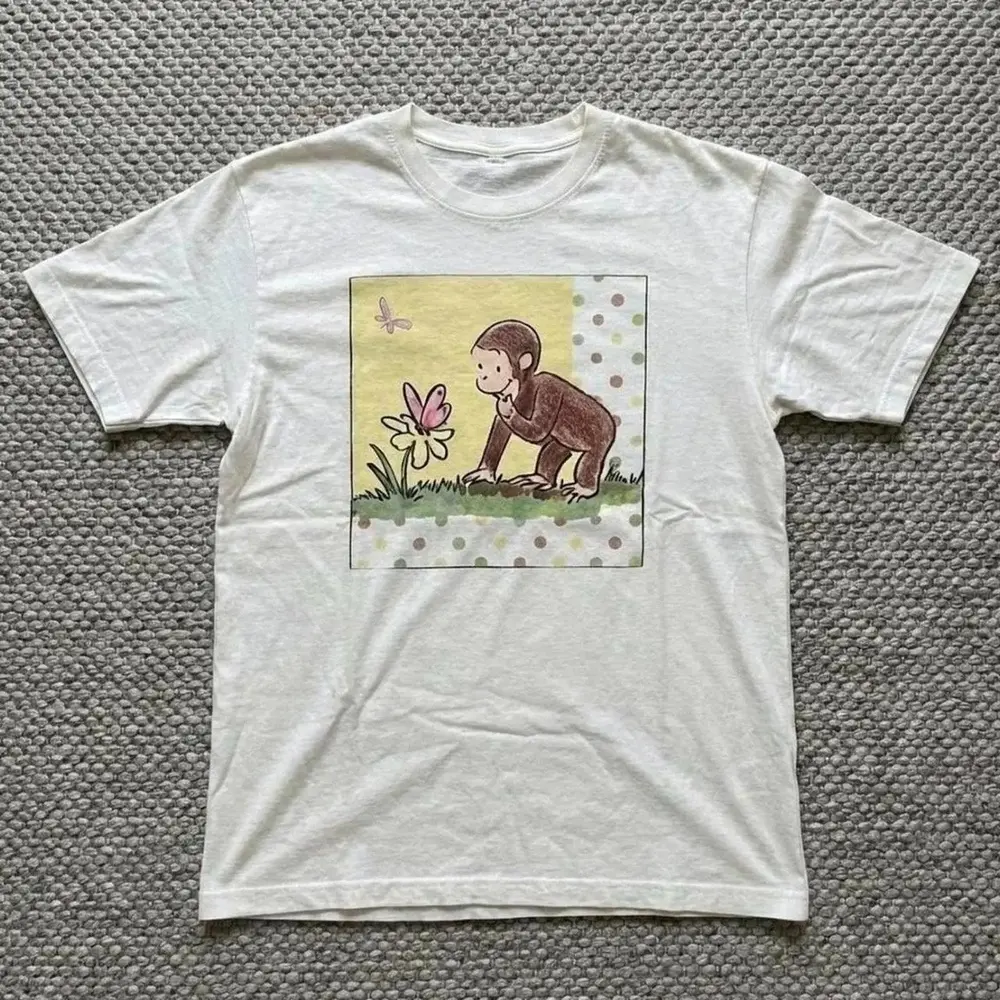 Curious George Monkey Cartoon Graphic Tee T-Shirt, Vintage Graphic Tees, Y2k Emo Scene Amity Affliction Style Clothes, Streetwear