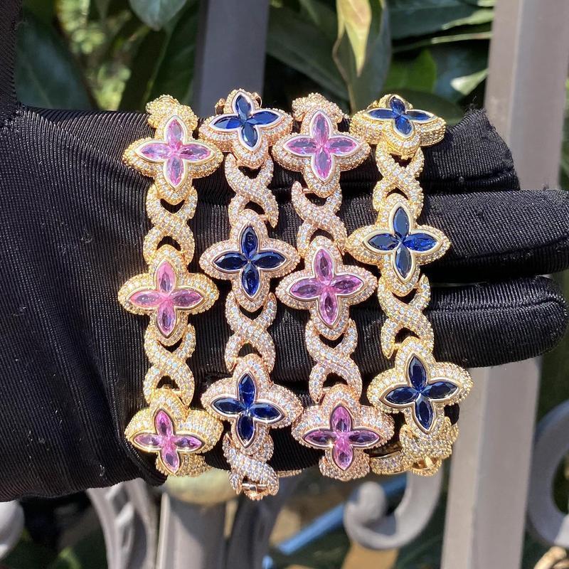 [ICE HUE]18K Gold Vacuum Plated Copper with 5A+ Sri Lanka Colorful Zircon Dopamine Infinity Four Leaf Clover Clarity Bracelet Miami Italy Mexico & Micro Inspired for Women & Men Luxury Jewelry,Daily Wear,Fashion,Gift,Chicano,Classic,Hip Hop,Sporty Style