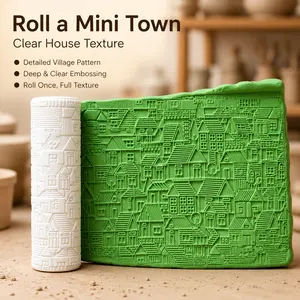 Mini Town Texture Roller, Plastic Material, Suitable for Ceramic and Polymer Clay Tools, Durable Handmade Mold, High Detail 3D Embossing, DIY Crafts, Easter Polymer Clay Roller