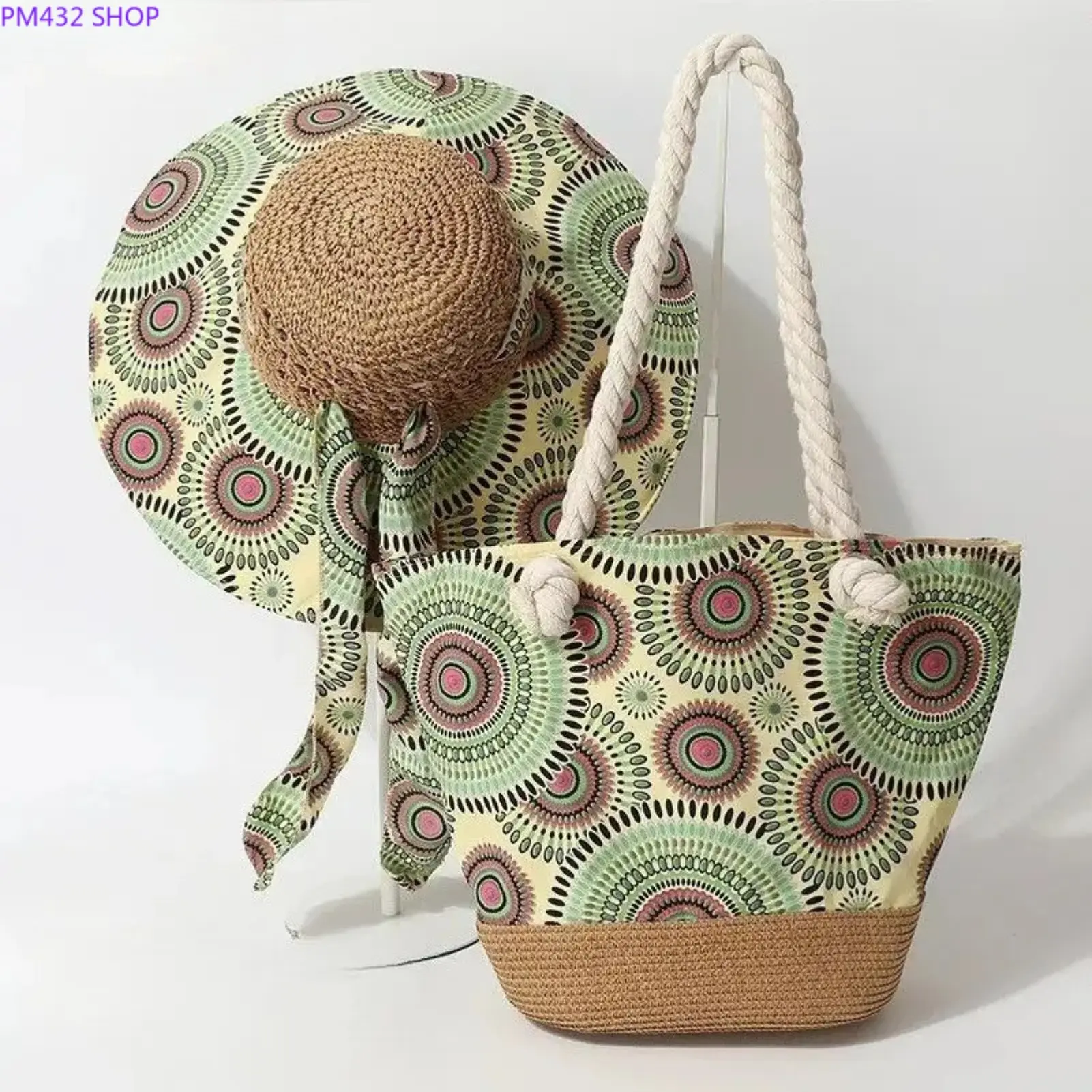 Women's Boho Straw Hat and Bag Set, Wide Brim Beach Sun Hat with Woven Straw Crossbody Tote, Summer Vacation Essential for Beach, Travel and Shopping