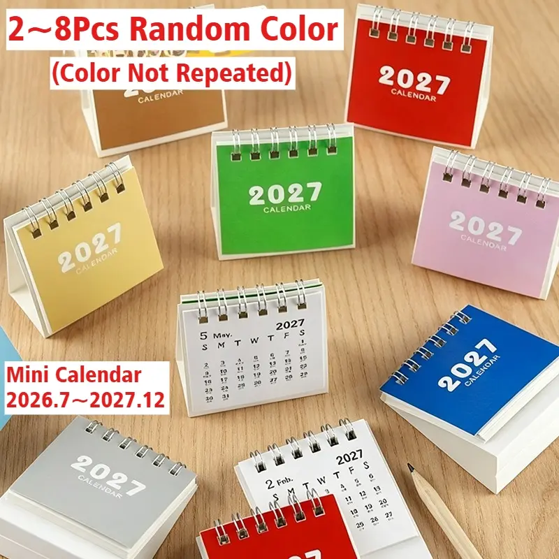 2~8Pcs Random Color 2027 Desk Calendar Mini Portable Travel Calendars Perfect for Home Office School Daily Schedule Planning Home Decor(Color Not Repeated)