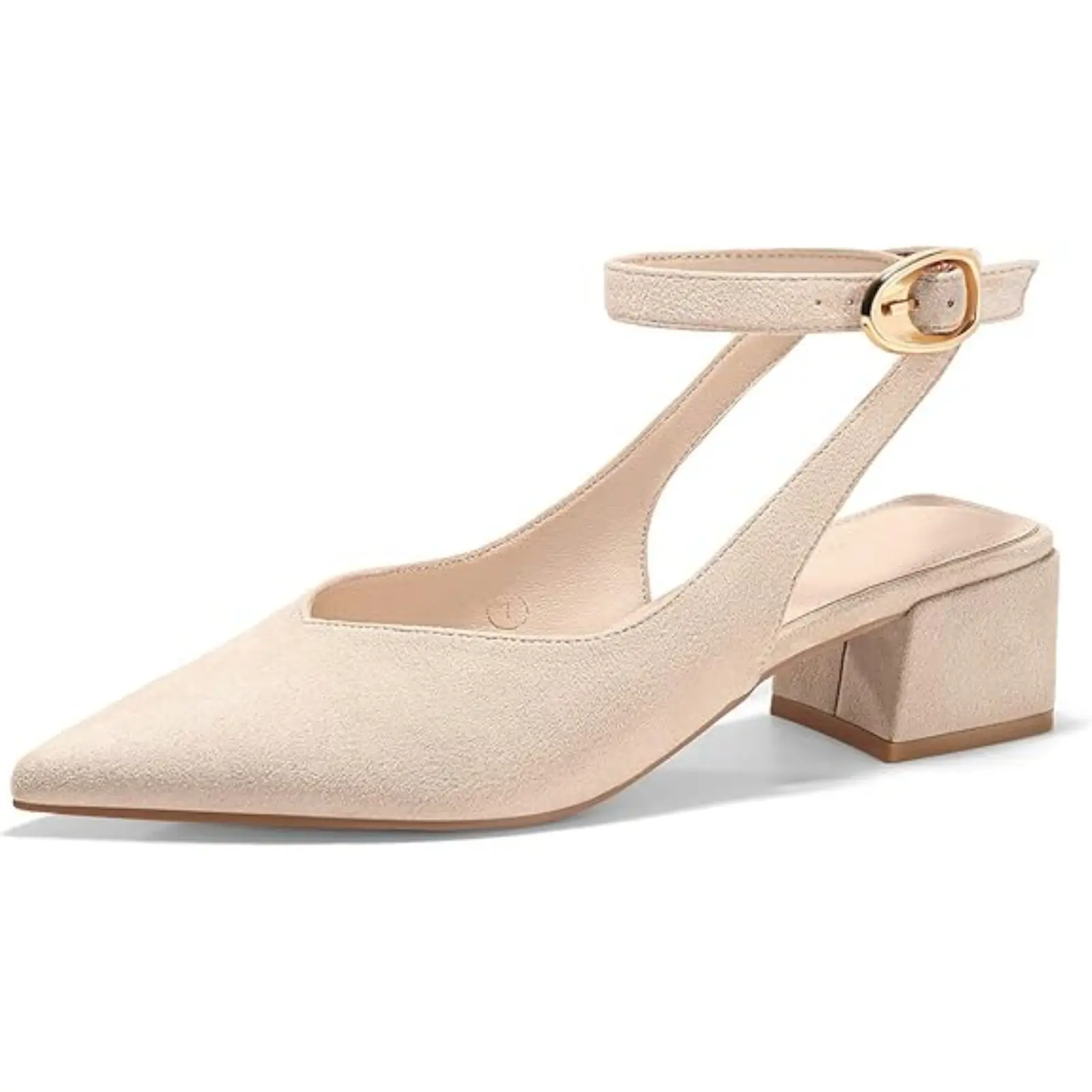 Coutgo Women's Closed Pointed Toe Chunky Block Low Heel Footwear, Plain Breathable Ankle Strap Pumps with Buckle Fasten, Chic Casual Wedding Work Dress Shoes, Wedding Party
