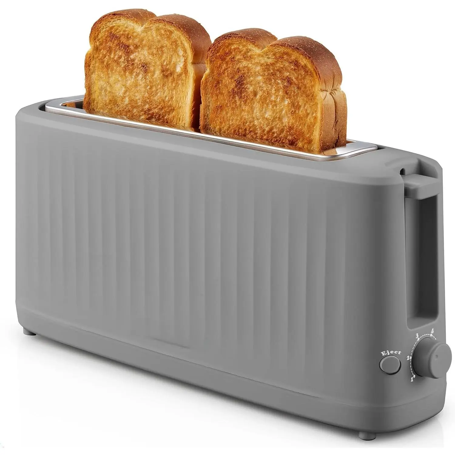 2-Slice Long Slot Grey Toaster for Home Supplies, Cool-Touch Exterior, 6 Browning Shades, 1.5" Extra-Wide Slots for Artisan Bread & Bagels, 2-Slice Long Slot Toaster