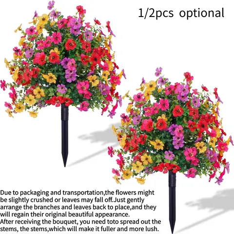 Artificial Violet Eucalyptus Plant, Artificial Fake Plants, 1/2-Pack Direct Insert Fake Flower with Stake, Faux Plastic Flowers, UV-Protected Realistic Faux Floral for Outdoor & Indoor Decoration, Faux Outdoor Flowers