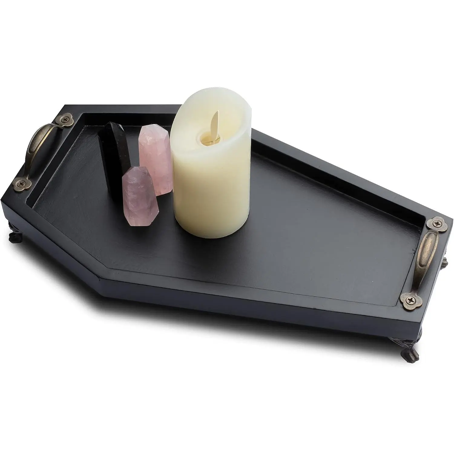 Coffin Tray (Redesigned) - Gothic Decor for , Spooky Decorative Tray, Goth Room Decor, Black Wooden Tray for Holding , , Skull Mugs, Candles, Essential Oil.
