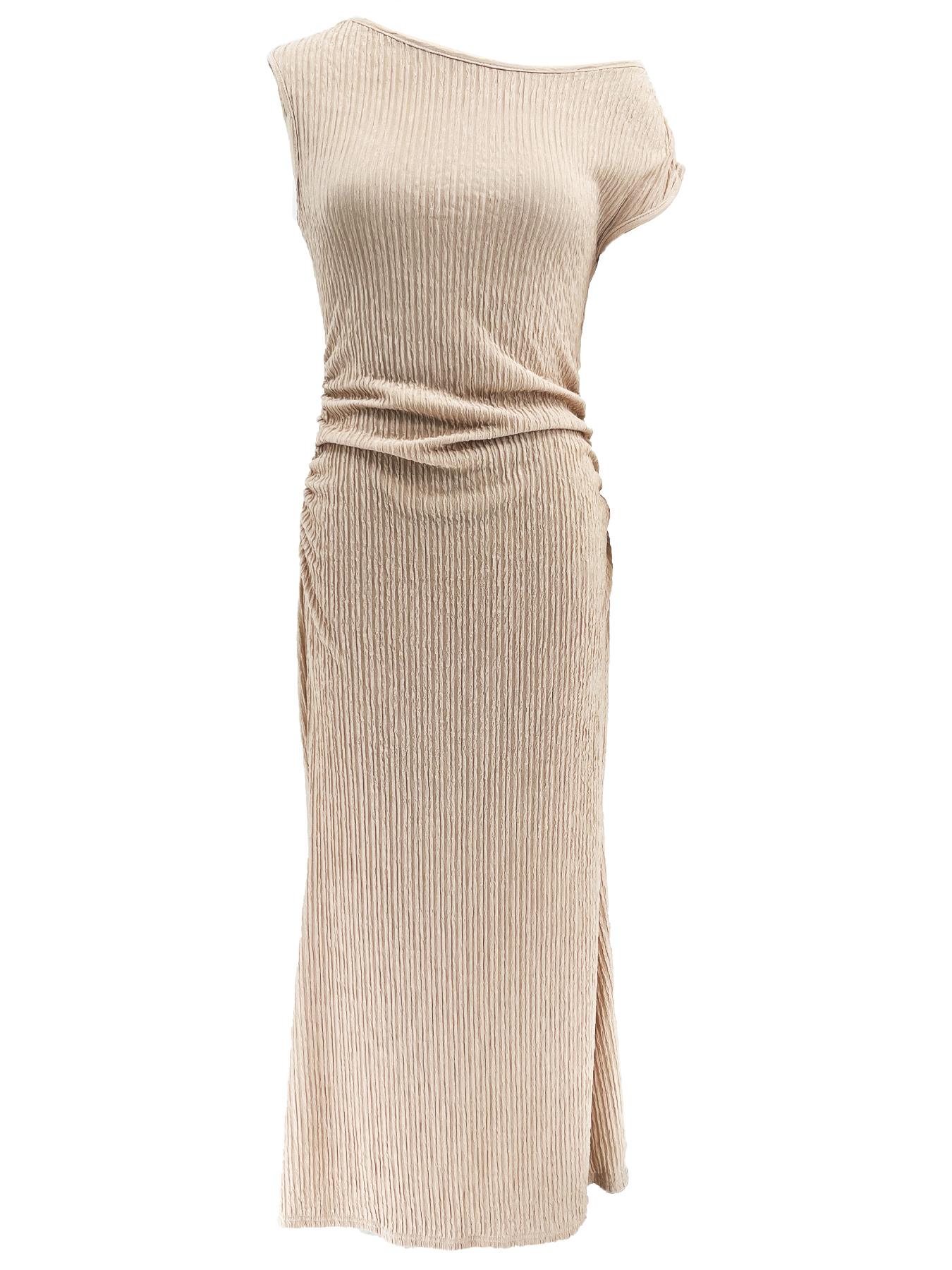 Women's Plain Solid Asymmetrical Neck  Bodycon Dress, Elegant Fashion Casual Dress for Party Club Dating Wear, Ladies Dress for All Seasons