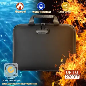 Fireproof Waterproof Vinyl Record Storage Box, Combination Lock, Heat Resistant Up to 2200°f, Dust-Proof Handheld Case for Lps and Important Documents
