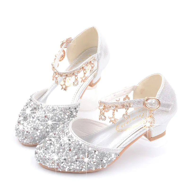 Girls Dress Shoes Princess Crystal High Heels Closed Toe Party Wedding Flower Girls Shoes Toddler Little Big Kid