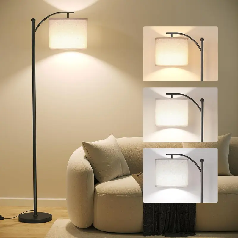 Floor Lamp,Modern Floor Lamp with 3 Color Temperatures Bulb,Metal Standing Lamps with Adjustable Hanging Lampshade,Tall Floor Lamps for Living Room (Black)