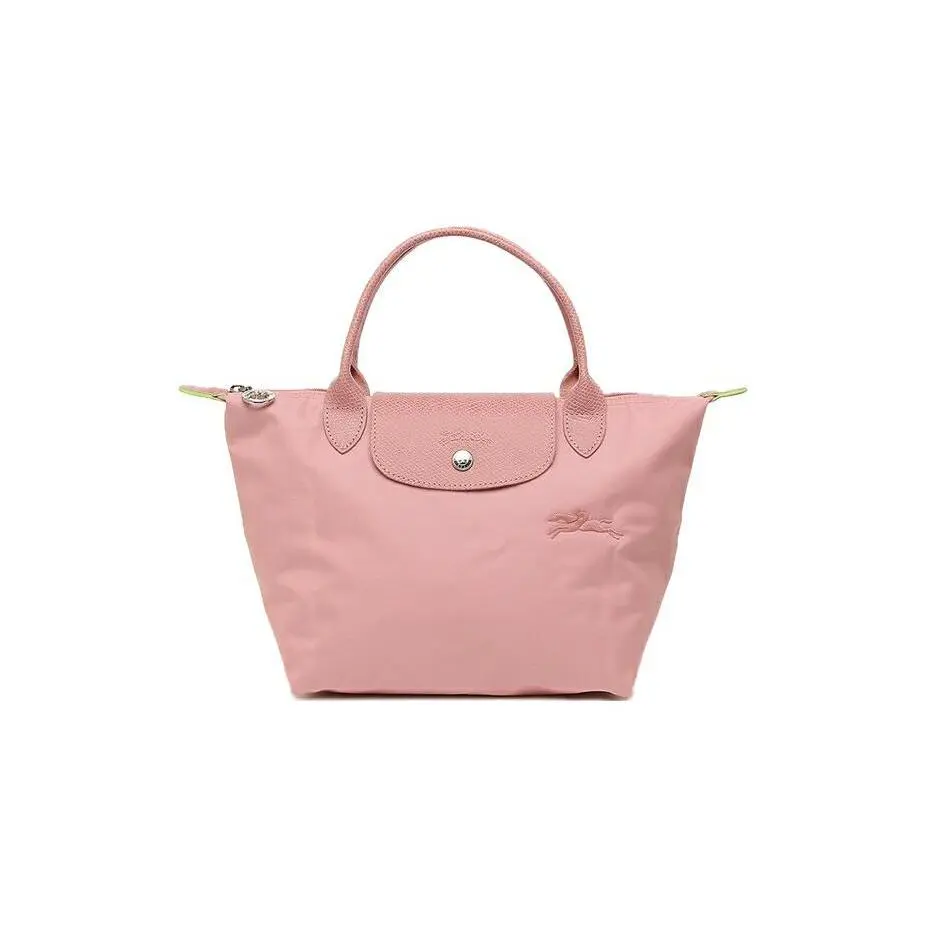 Longchamp Le Pliage Green 23 Foldable Tote Bag for Women, Zip-and-Snap Closure, Canvas with Leather Trim, Petal Pink