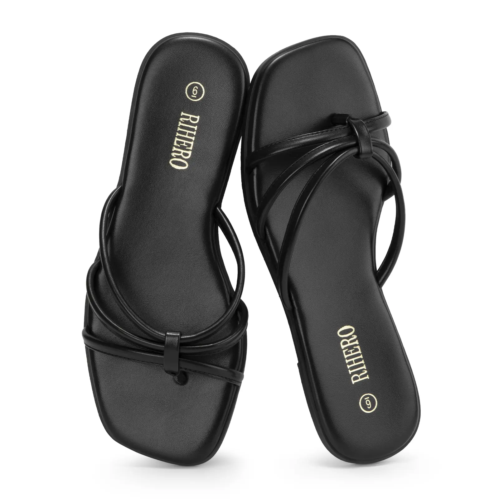 Rihero Women's Sandals, Elegant Square Toe Thong Flip Flops, Casual Slip On with Cushioned Footbed for Summer Beach, Fashionable Comfy Sandals, Beach Footwear, Casual Comfy Sandals, Sandals Women