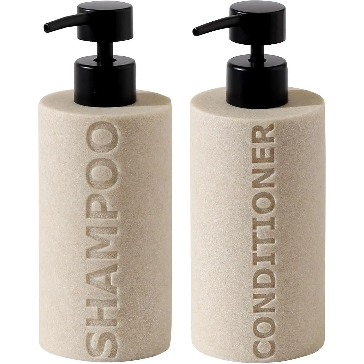 Shampoo and Conditioner Dispenser,11.84OZ, 2 count,Sandstone Look,Beige | ,Modern,Minimalist,Shower Soap Dispenser,Refillable Empty Bottle with Pump,For Bathroom, Hotel,, Decor