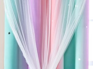 Curtains for Girls Bedroom Decor, Rainbow Blackout Curtains for/Little Girl Room Decor, Unicorn Wall Decals,Pink Purple Green,63 x 34 inches,1 Panel