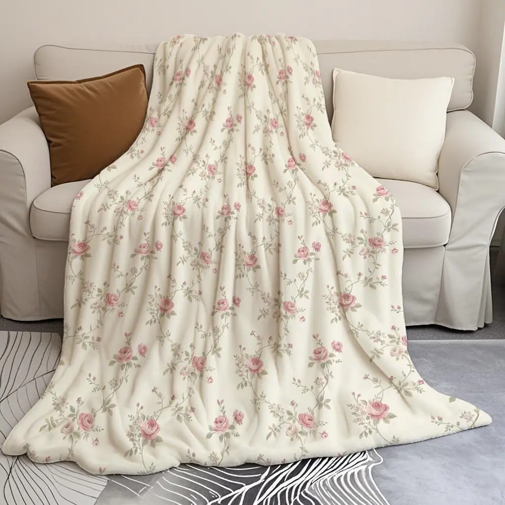 Fall Decor 2026 Vintage Rose Floral Flannel Fleece Throw Blanket (50in x 60in, 60in x 80in) Home Essentials- Soft Plush, Machine Washable, All-Season, Multi-Purpose, Cozy Vibes Bedding Accessory for Living Room, Ideal Travel & Party Gift