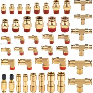 43 count Brass Air  Line Fittings 1/4" 3/8" 1/2" Push to Connect Fittings Quick Connect & NPT Thread Tube Air Hose Fittings Repair Kit for  or Industrial Air SystemH5ClosetCrush