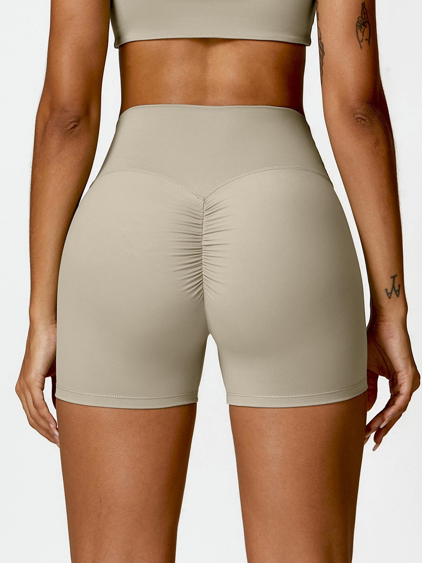Women's Solid Color Ruched High Waist Sports Shorts, High Stretch Casual Comfy Breathable Butt Lifting Skinny Shorts for Yoga Gym Workout Running, Ladies Sportswear for All Seasons, Athletic Shorts, Athleisure Shorts