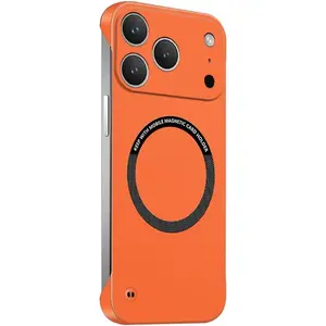 Magnetic Slim Case iPhone 17 Pro Max  with MagSafe, Frosted Matte PC Ultra-Thin Bumper Frameless Borderless Minimalist Design Shockproof Cover Men Women, Orange