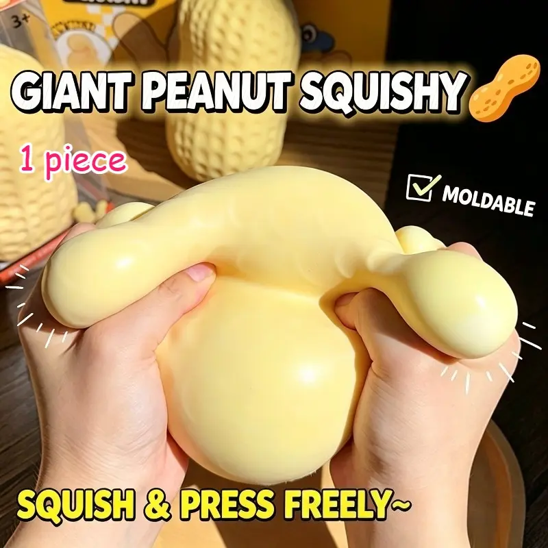 Jumbo Peanut Stress Ball Squishy Toy Super Soft Stress Relief Squeeze Fidget Toy Simulation Peanut Stretchable Squeeze Ball Fidget Toy ASMR Sensory Anti-Stress X-mas Gift