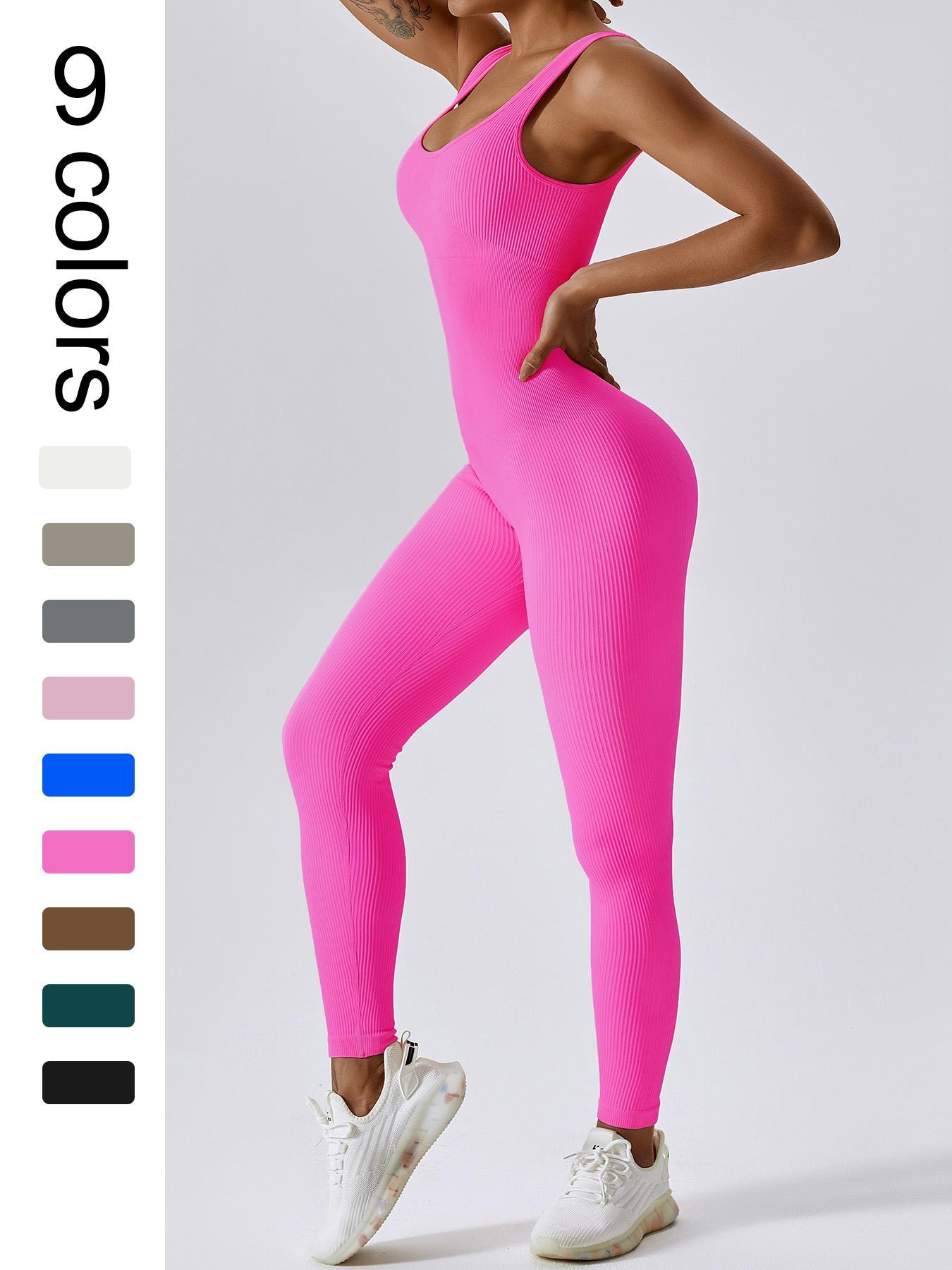 Women's Seamless One-Piece Hip Lift Crew Neck Tummy Control Jumpsuit with Tank Top, Tummy Control Dance & Fitness & Workout Set, Stretch Sportswear for Outdoor Activities