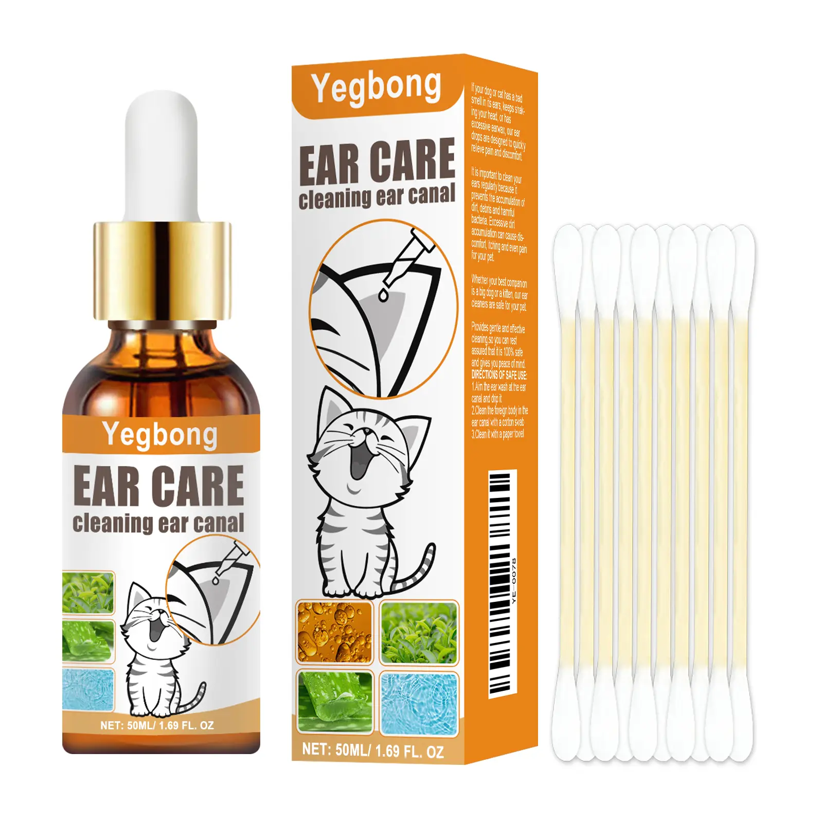 Pet Ear Cleaning Drops for Cats and Dogs - Plant Extracts Formula, Anti-Itching, Mite Treatment, Dirt Removal, Ear Deodorizing, Canal Purification Single Bottle Grooming Supplies