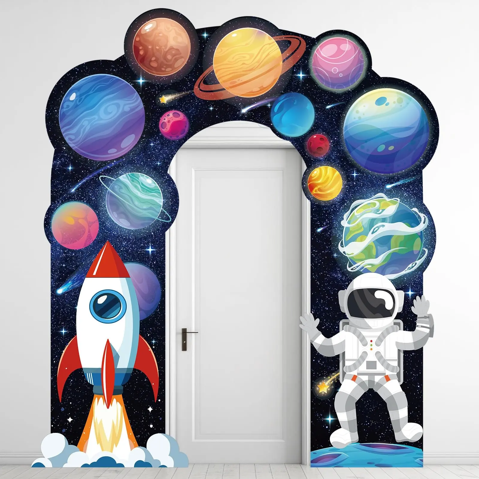 3-Piece Space Birthday Party Decorations, Astronaut Rocket Planet Galaxy Door Banner, Outdoor Porch Decoration, Solar System Photo Booth Props
