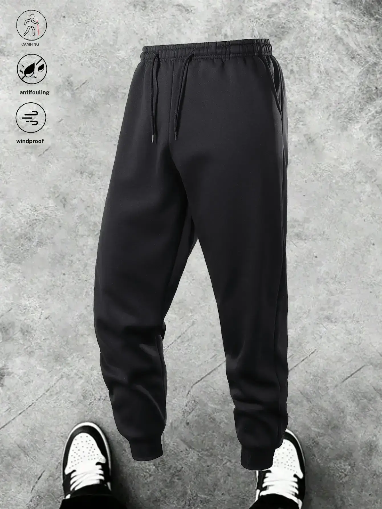 One line Sports Jogger Pants Antifouling Windproof Drawstring Waist Elastic Hemline Velvet Lining Soft Comfortable for Daily Commute & Outdoor Strolls
