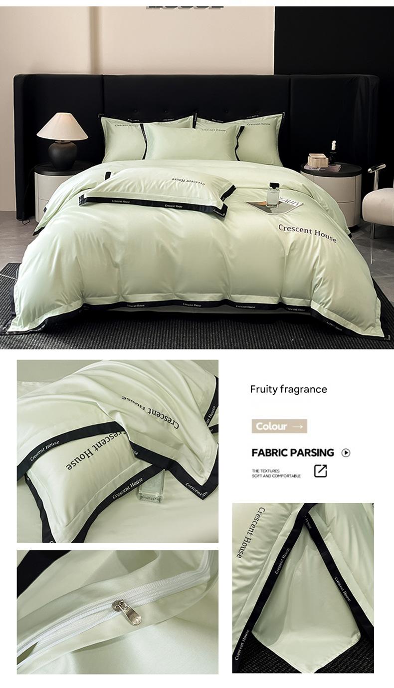 New washed ice silk four-piece set, light luxury and high-end feel, embroidered bed sheet and duvet cover set for summer